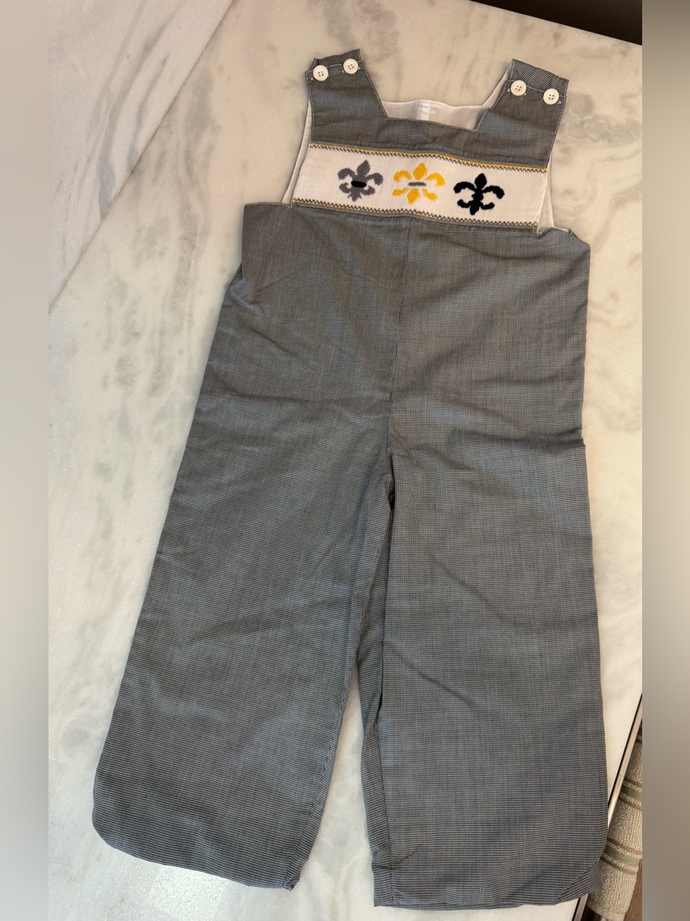 Fleur de lis smocked overalls